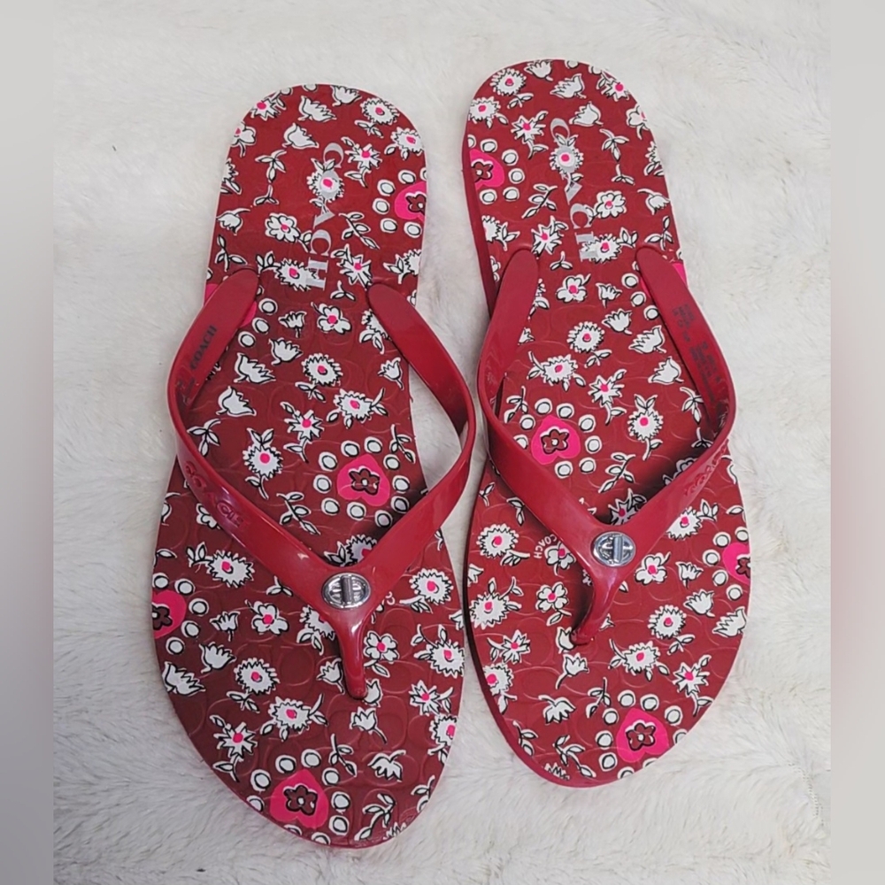 Coach Red and Pink Floral Sandals for Summer